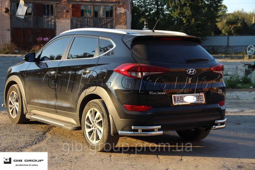 Захист заднього бампера (подвійна нержавіюча труба - подвійний ус) Hyundai Tucson (16+) B1-48.6 фото