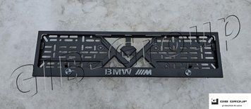 3D Рамка номерного знаку з сірим 3D написом і логотипами "BMW M". Метал, чорна текстура 16692/Gray фото