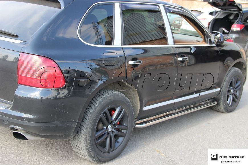 Пороги бічні труби з листом Porsche Cayenne type 955 (03-10) D42 Silver 15364 фото