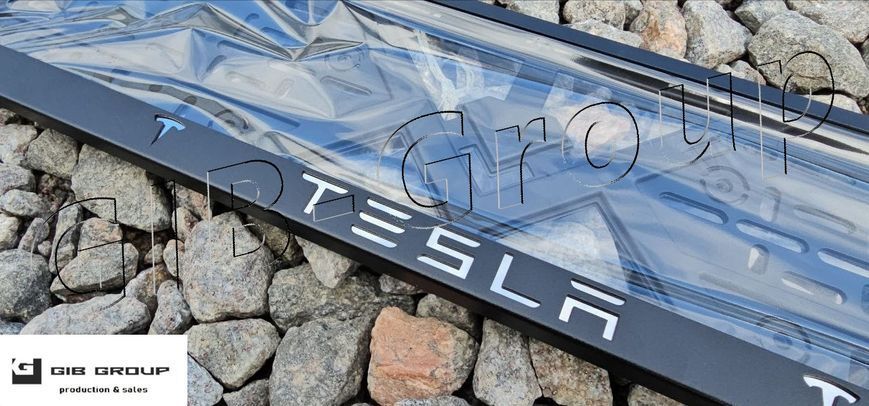 Рамка номерного знаку з написом і логотипом "Tesla" чорне порошкове фарбування, напис: кольору хром 16061 фото