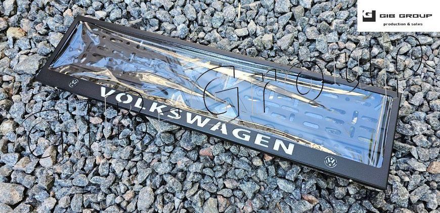 Рамка номерного знаку з написом і логотипом "VOLKSWAGEN" чорна порошкова фарба, напис: білого кольору 16054/L фото