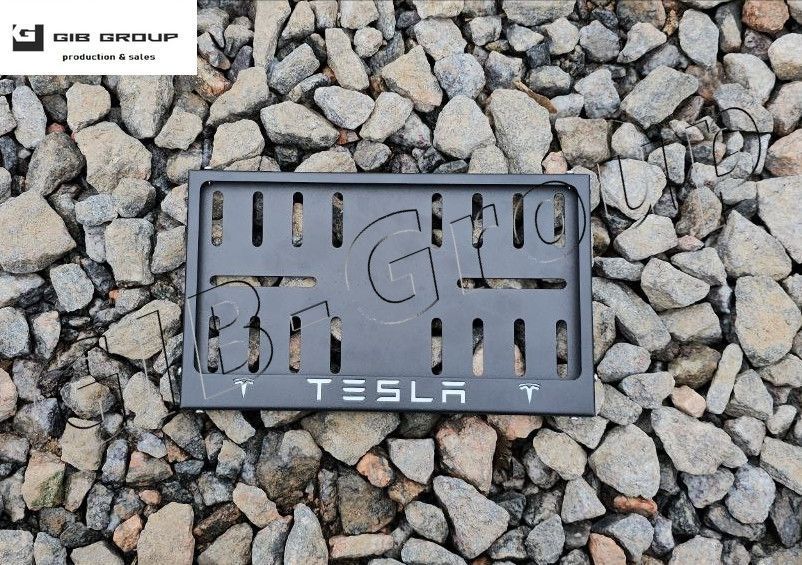 Рамка номерного знаку USA для Республіки Молдови з логотипом "Tesla" Чорне порошкове фарбування 16481 фото