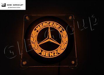 Led эмблема универсальная для&nbsp;Mercedes-Benz с логотипом желтого цвета 16482 фото
