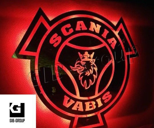 Led зеркало в спальник для&nbsp;грузовика с логотипом SCANIA с красной подсветкой 16114 фото