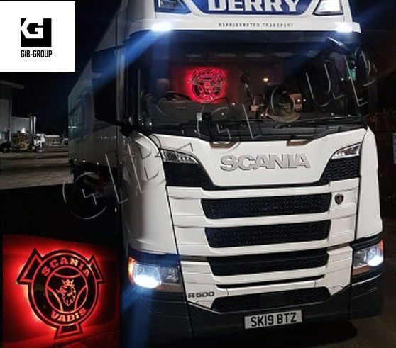 Led зеркало в спальник для&nbsp;грузовика с логотипом SCANIA с красной подсветкой 16114 фото