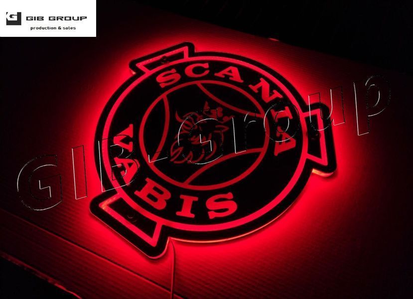 Led зеркало в спальник для&nbsp;грузовика с логотипом SCANIA с красной подсветкой 16114 фото
