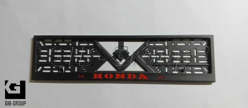 Рамка номерного знаку з написом і логотипом "HONDA" чорна порошкова фарба, напис: червоного кольору 16057 фото