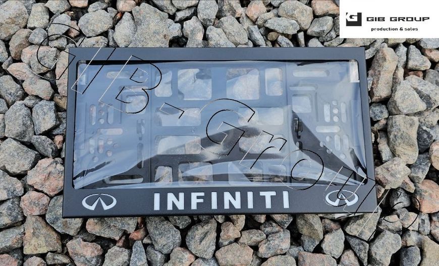 Рамка номерного знака USA c надписью и логотипом "Infiniti" чёрная порошковая покраска 16453 фото