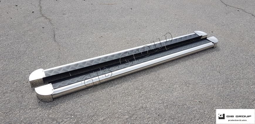 Пороги бічні труби з листом серія "ELIT" Ford Custom (12+) D 60 Silver-black-inside довга база S2-07.6 фото